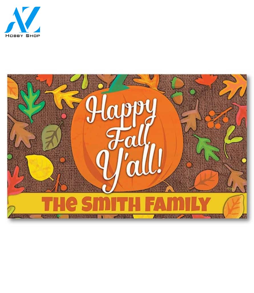 Happy Fall Y'all Pumpkin Personalized Doormat - 18" x 30"