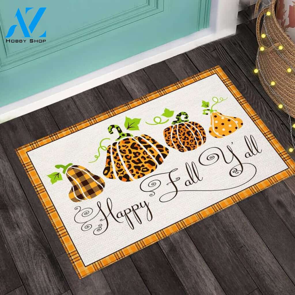 Happy Fall Y'All Pumpkins Doormat Welcome Mat Housewarming Gift Home Decor Funny Doormat Gift For Thanksgiving Halloween Christmas