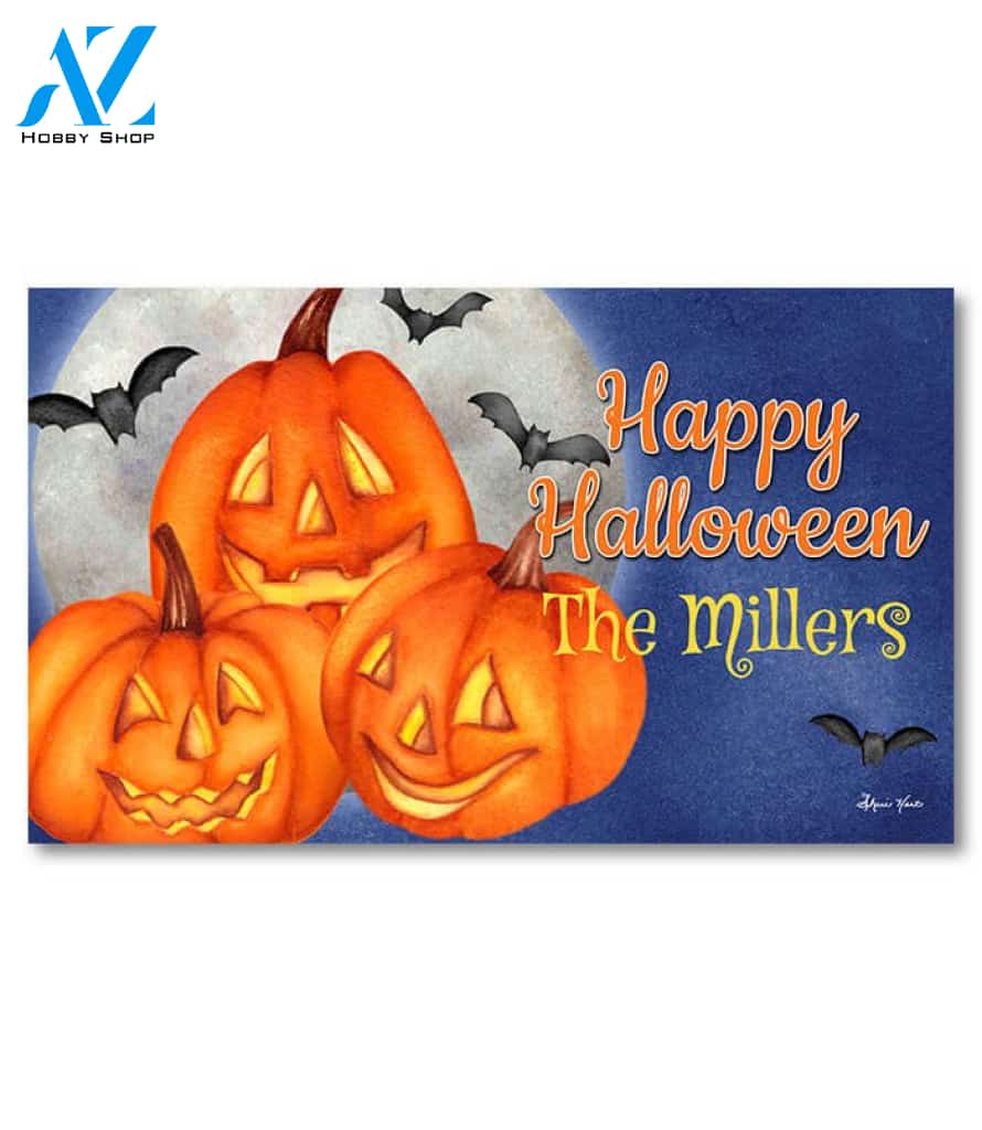 Happy Halloween Jack O'Lanterns Personalized Doormat - 18" x 30"