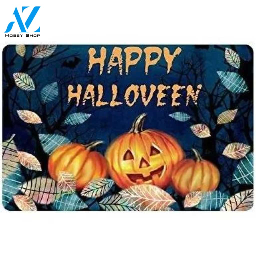 Happy Halloween Leaves Tree Pumkin Halloween Doormat Indoor and Outdoor Mat Entrance Rug Funny Home Decor Closing Gift Gift for Friend Family Gift Idea