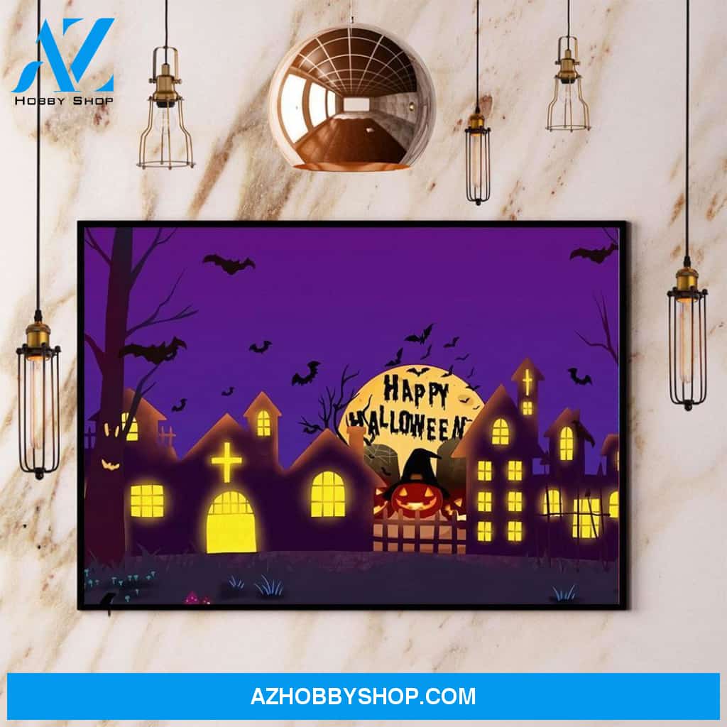 Happy Halloween Night Cross Halloween Gift Canvas And Poster, Wall Decor Visual Art