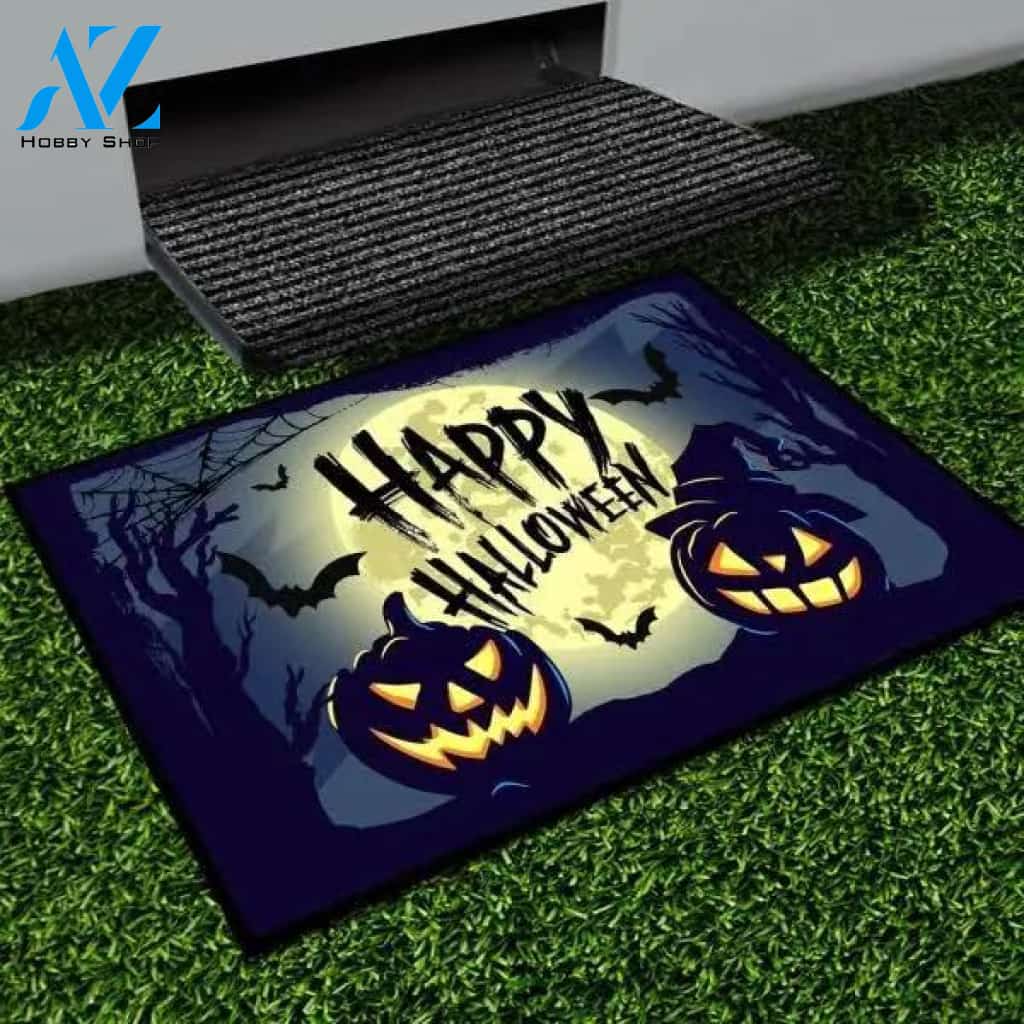 Happy Halloween Pumpkin Moonlight Halloween Doormat Indoor and Outdoor Mat Entrance Rug Funny Home Decor Closing Gift Gift for Friend Family Gift Idea