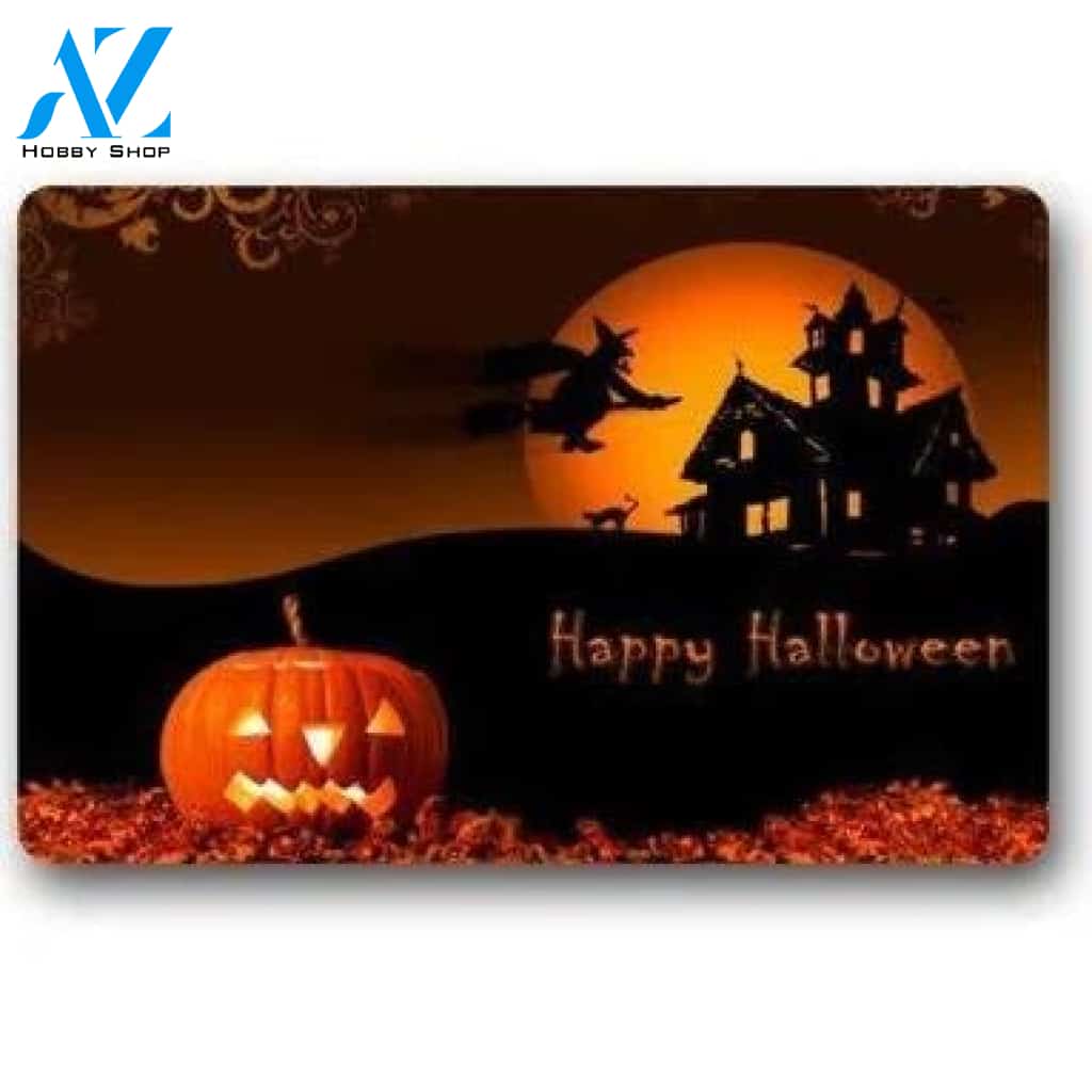 Happy Halloween Pumpkin Witch Bat Moon House Halloween Doormat Indoor and Outdoor Mat Entrance Rug Funny Home Decor Closing Gift Gift for Friend Idea