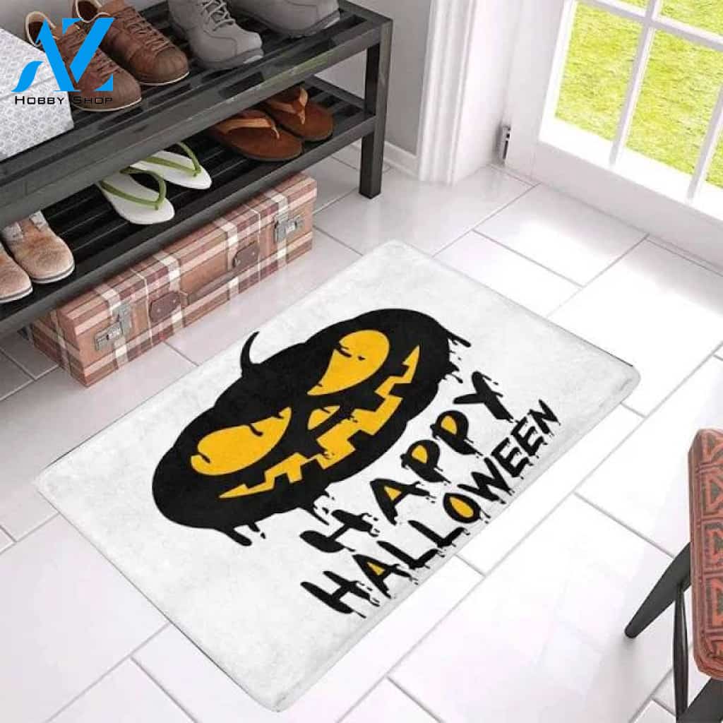 Happy Halloween with Jack O Lantern Pumpkin Halloween Doormat Indoor and Outdoor Mat Entrance Rug Funny Home Decor Closing Gift Gift for Friend Idea