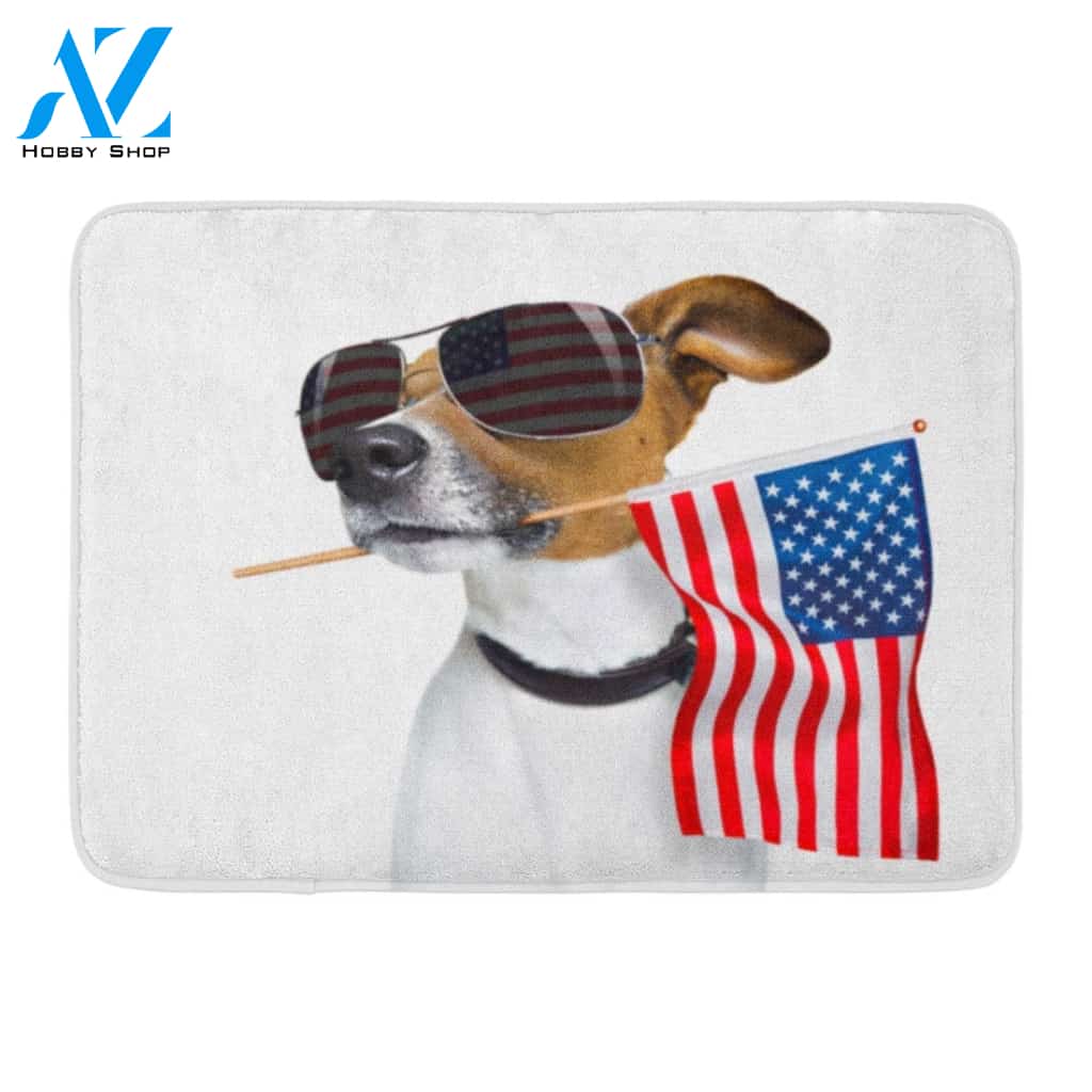 Happy Jack Russell Dog Celebrating Independence Day Doormat Welcome Mat House Warming Gift Home Decor Gift for Dog Lovers Funny Doormat Gift Idea
