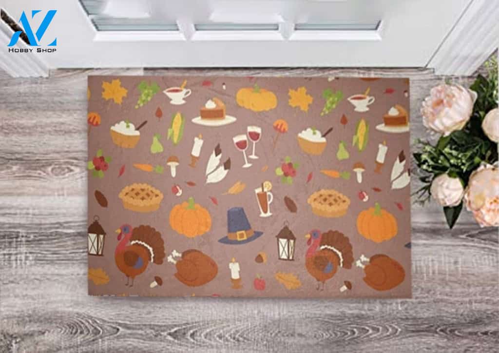 Happy Meal Thanksgiving Day Holiday Doormat Indoor and Outdoor Mat Entrance Rug Sweet Home Decor Housewarming, Gift For Friend Family