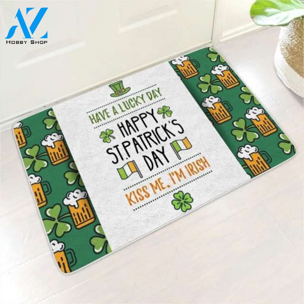 Happy St Patrick's Day Easy Clean Welcome DoorMat | Felt And Rubber | DO1577