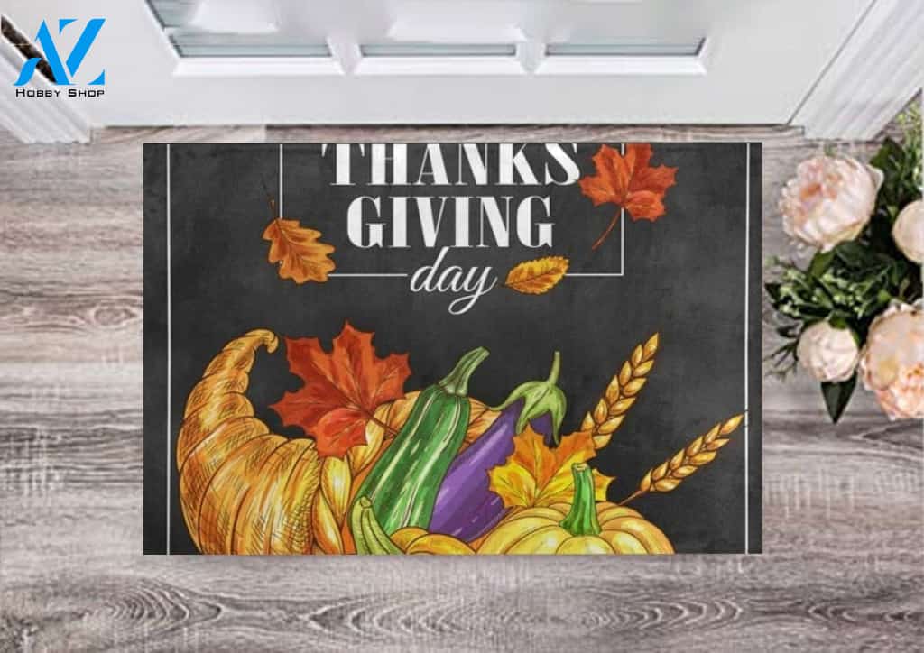 Happy Thanksgiving Day Pumpkins Bread Doormat Welcome Mat Housewarming Home Decor Funny Doormat Gift Idea