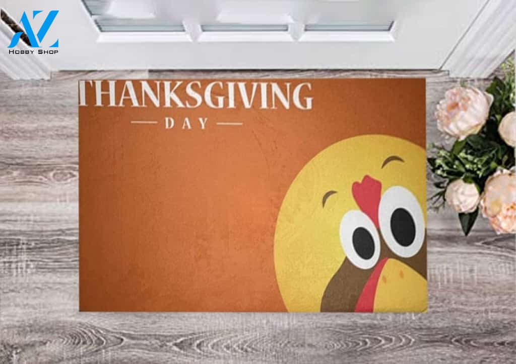 Happy Thanksgiving Day With Funny Turkey Doormat Indoor and Outdoor Mat Entrance Rug Sweet Home Decor Housewarming, Gift For Friend Family