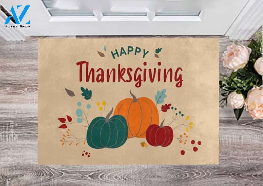 Happy Thanksgiving Pumpkin Floral Doormat Welcome Mat Housewarming Home Decor Funny Doormat Gift Idea