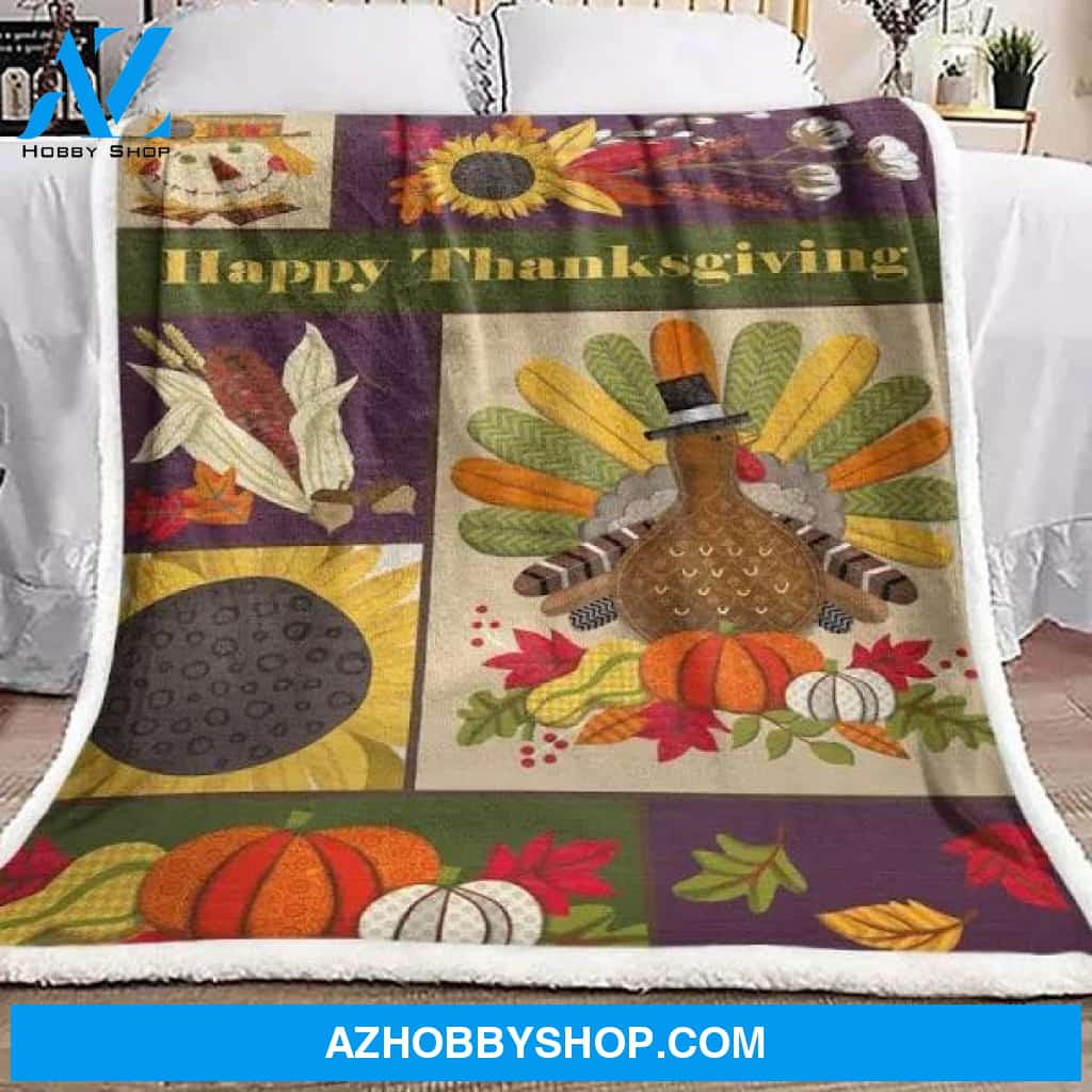 Happy Thanksgiving SherpaTurkey Fleece Blanket Gift For People Home Decor Bedding Couch Sofa Soft And Comfy Cozy