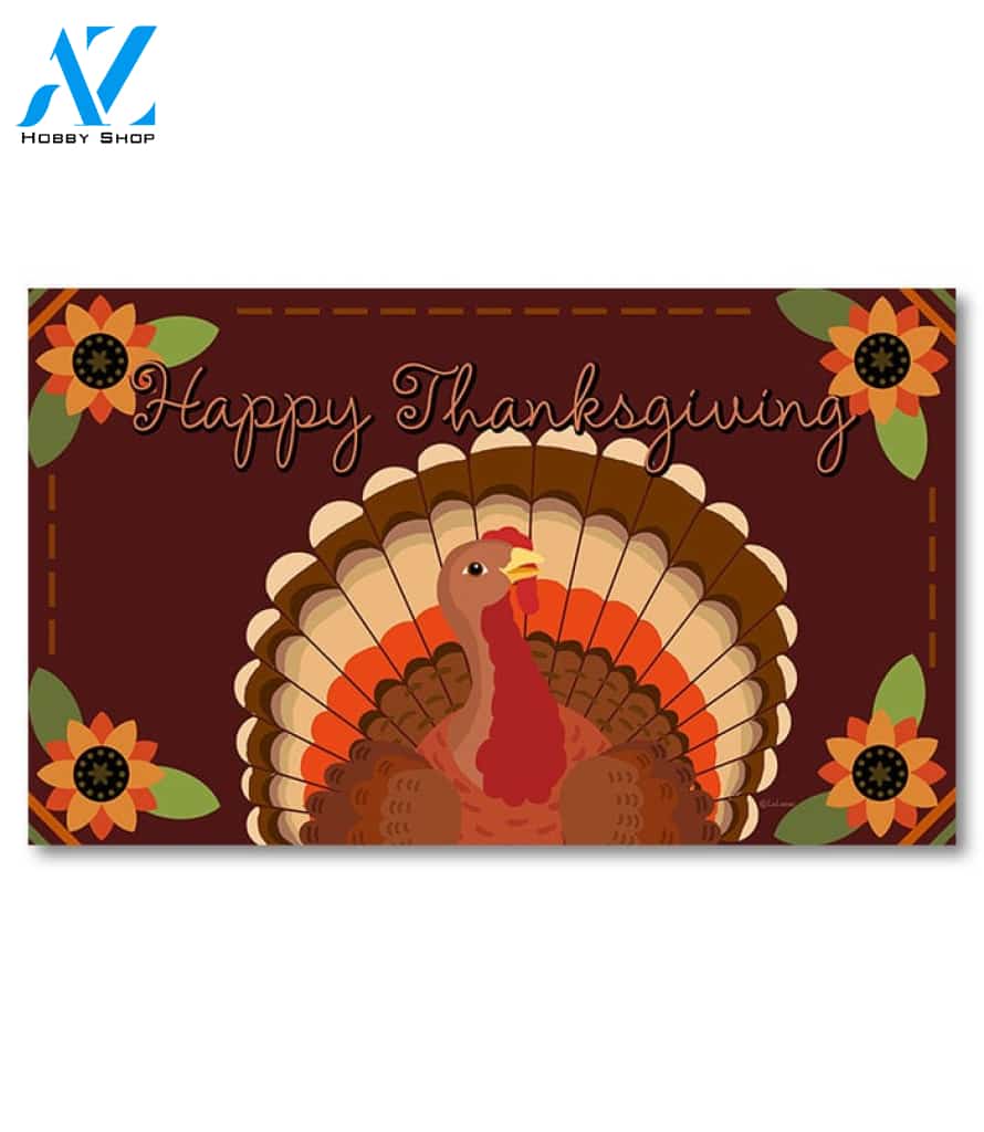 Happy Thanksgiving Turkey and Sunflowers Doormat - 18" x 30"