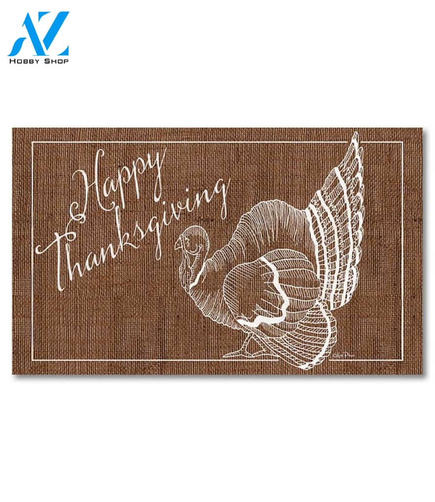Happy Thanksgiving Turkey Burlap Doormat - 18" x 30"