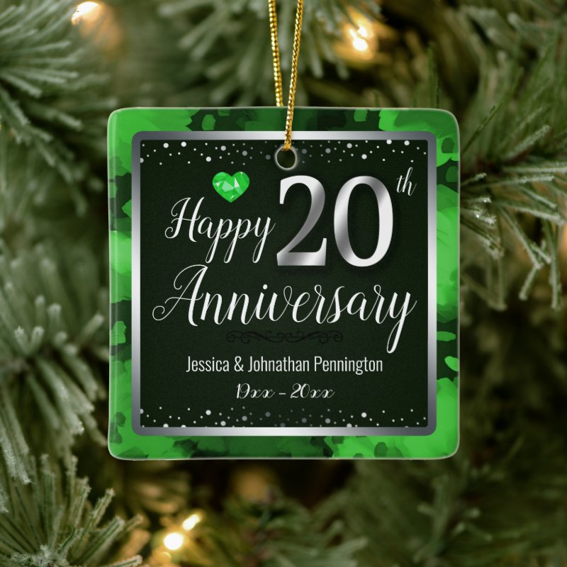 Happy 20Th Wedding Anniversary Custom Name Ceramic Ornament