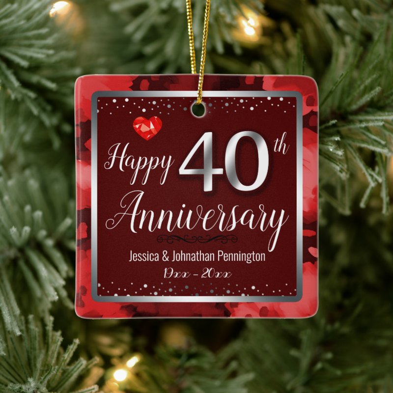 Happy 40Th Wedding Anniversary Custom Name Ceramic Ornament
