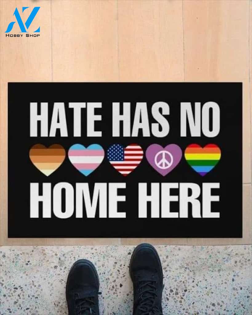 Hate Has No Home Here Heart American Hippie LGBT Doormat