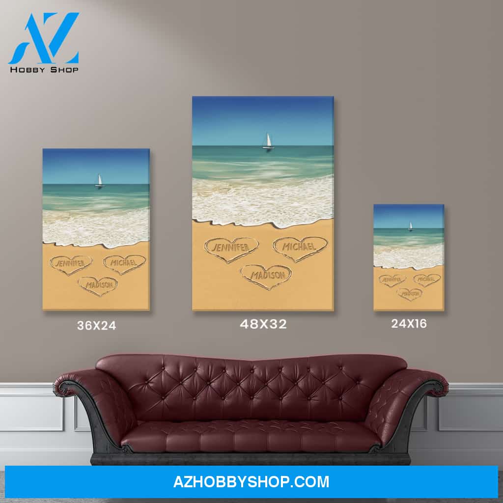 Heart in Sand Multi-Names Premium Canvas
