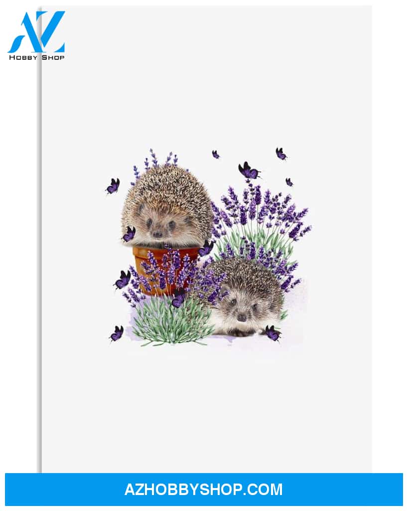 Hedgehog with lavender flower poster
