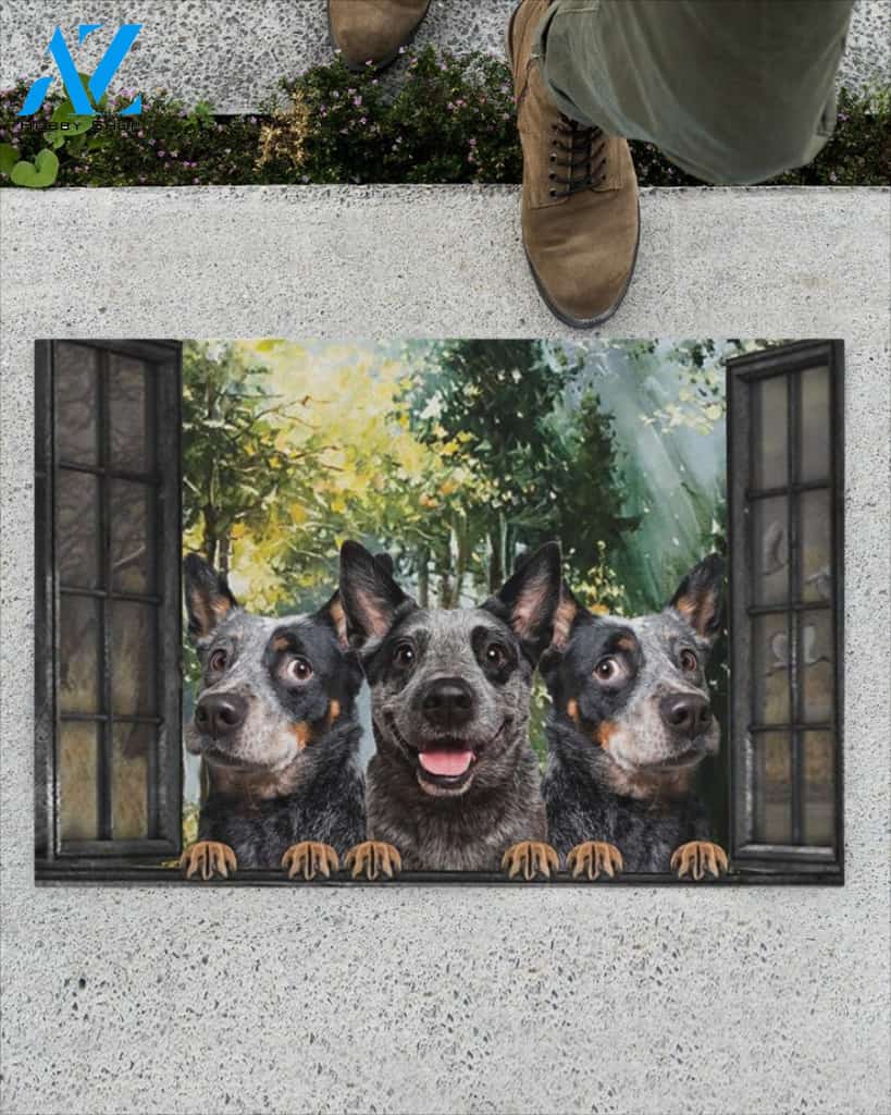 Heelers In Spring Garden Window Indoor And Outdoor Doormat Gift For Dog Lovers Birthday Gift Decor Warm House Gift Welcome Mat