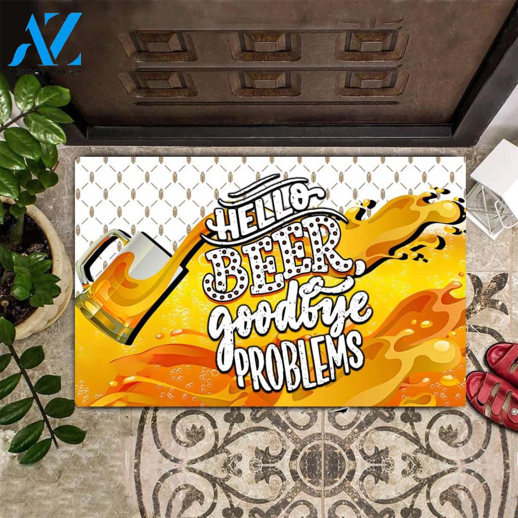 Hello Beer, Goodbye Problems - 3D Doormat - Indoor and Outdoor Doormat Warm House Gift Welcome Mat Gift for Cat Beer,Gift for Friend Family