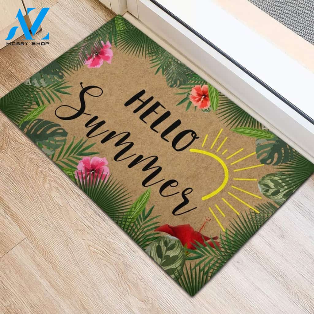 Hello Summer Tropical Funny Indoor And Outdoor Doormat Warm House Gift Welcome Mat Birthday Gift For Friend Family