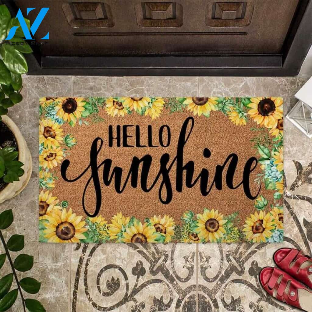 Hello Sunshine – Sunflower Easy Clean Welcome DoorMat | Felt And Rubber | 40x60 cm | 45x75 cm | 60x90 cm | Colorful | DO1075
