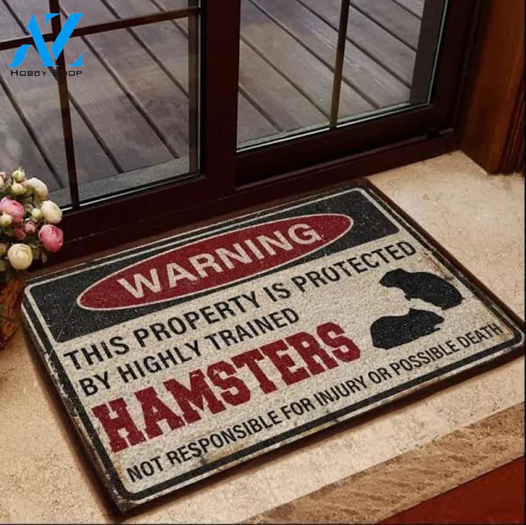 Highly Trained Hamsters Warning Indoor and Outdoor Doormat Warm House Gift Welcome Mat Gift for Friend Family