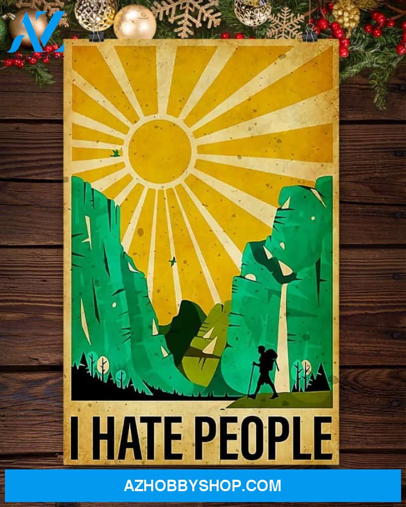 Hiking I Hate People Funny Vertical Canvas Painting, Wall Decor Visual Art