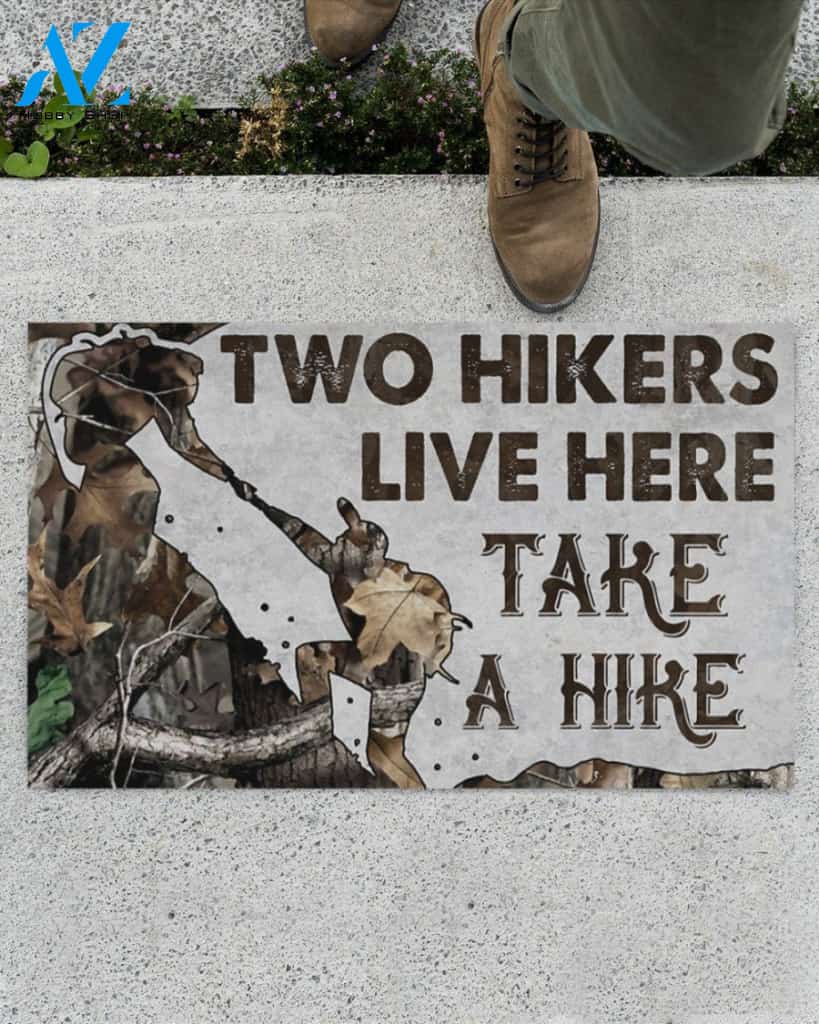Personalized Name Family House Hiking - Two Hikers Live Here Take A Hike Doormat Gift For Hiking Lovers Home Decor Warm House Gift Welcome Mat, Birthday Gift
