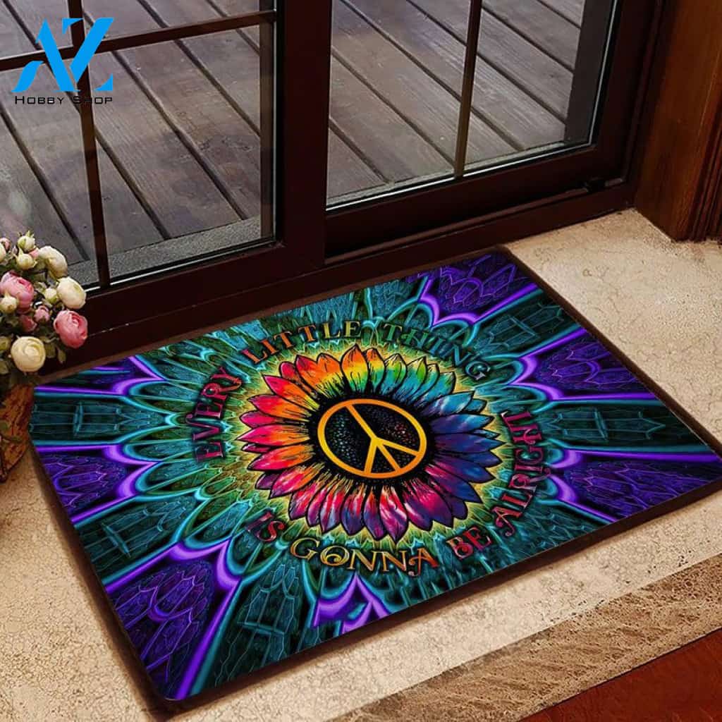 Hippie Every Little Thing Is Gonna Be Alright Doormat Welcome Mat Housewarming Gift Home Decor Funny Doormat Gift Idea For Friend