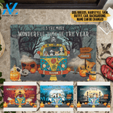 Hippie Travel Van With Dog Halloween Version Personalized Doormat