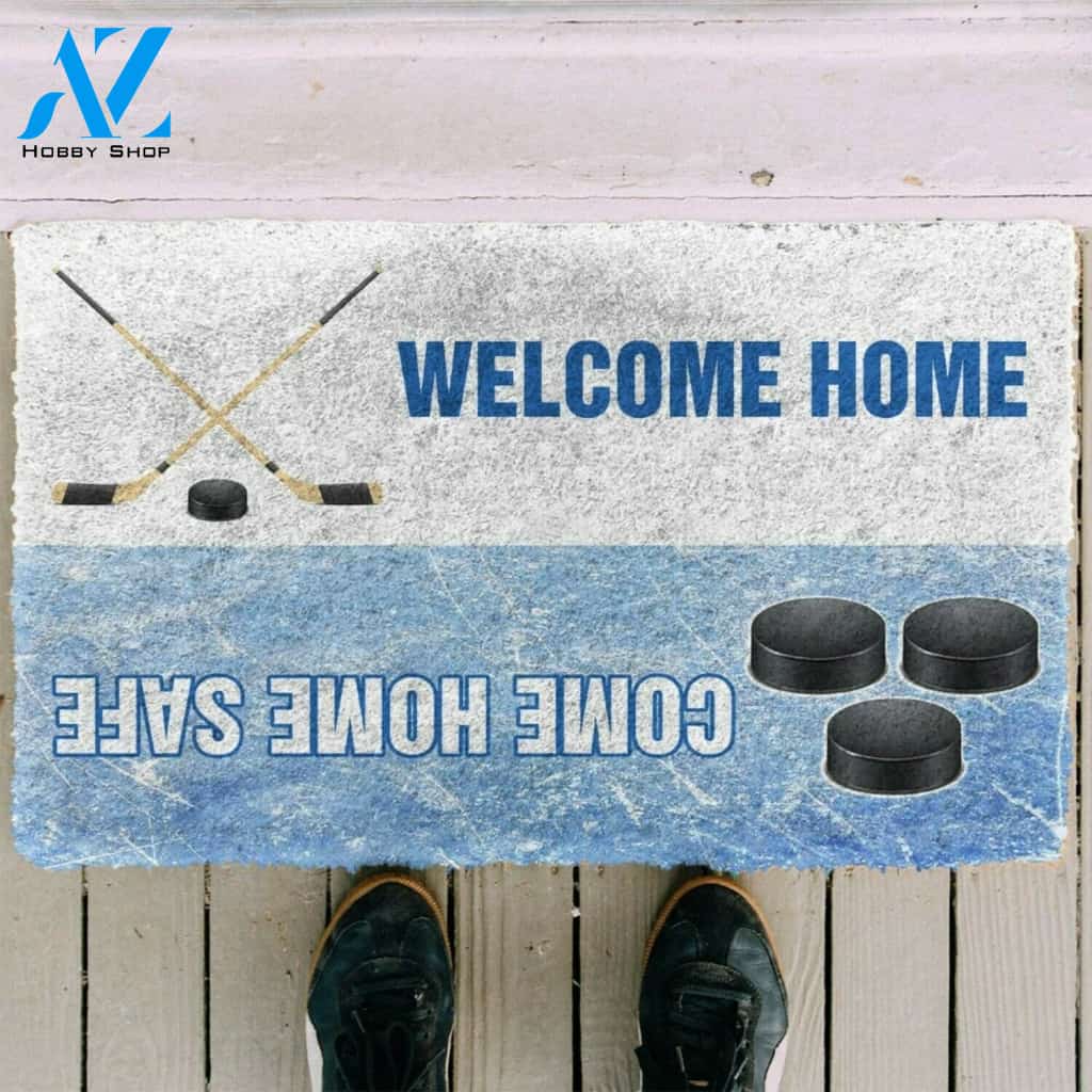 Hockey Welcome Home Come Home Safe Indoor And Outdoor Doormat Warm House Gift Welcome Mat Gift For Hockey Lovers