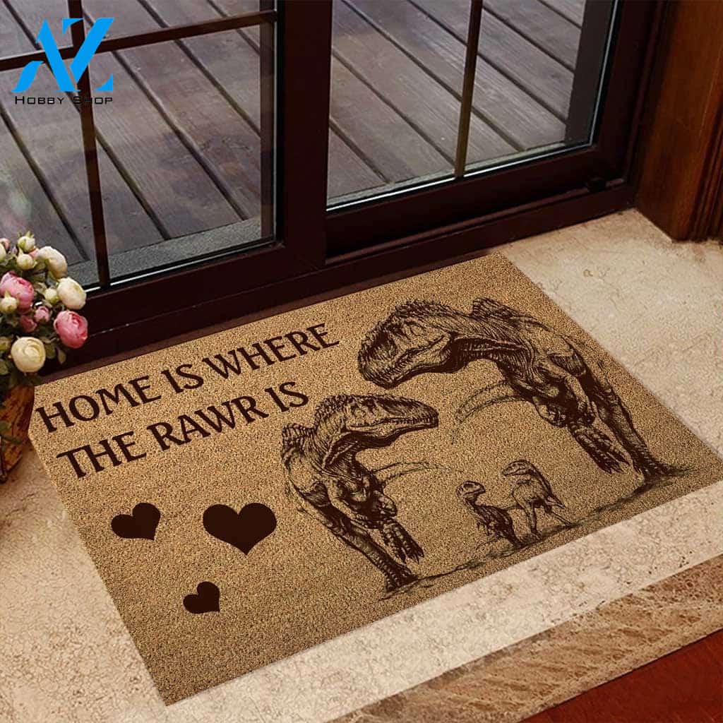 Home is where the rawr is dinosaur doormat