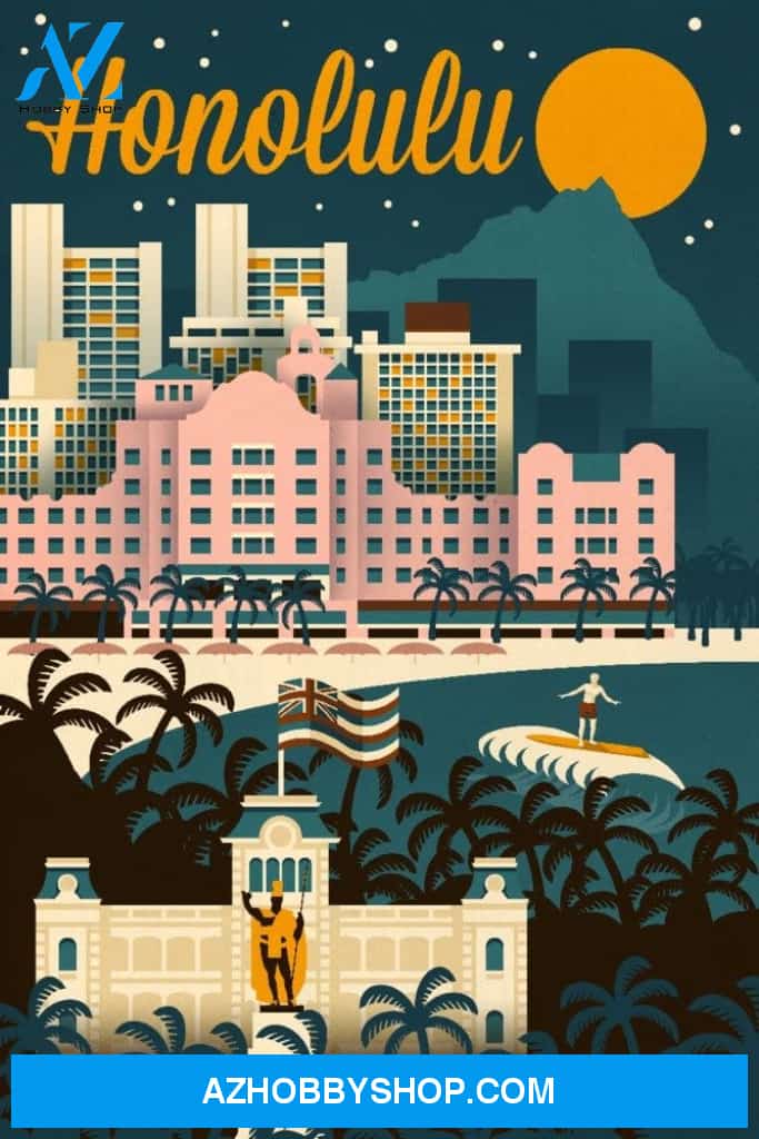 Honolulu Hawaii Retro Skyline