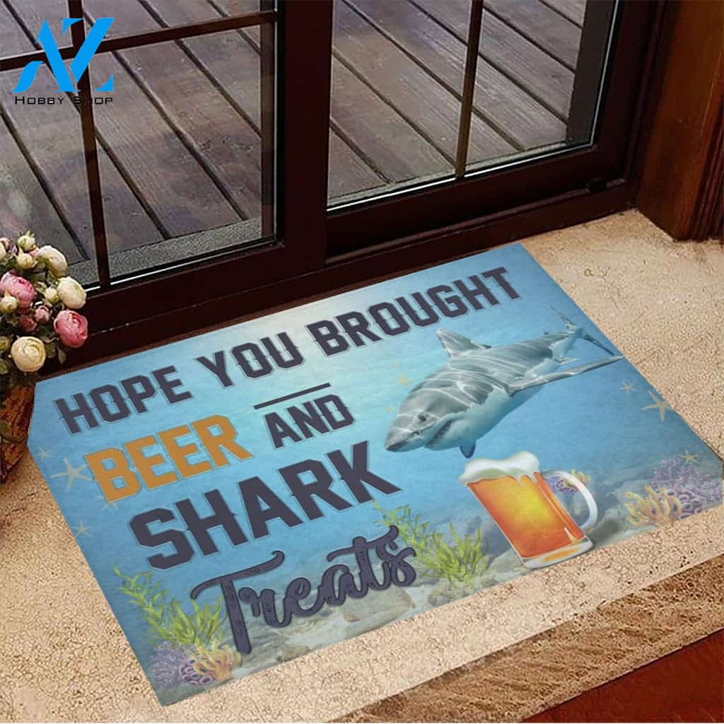 Hope You Brought Beer And Shark Treats Doormat Welcome Mat Housewarming Gift Home Decor Funny Doormat Gift For Friend Gift Idea For Shark Lovers