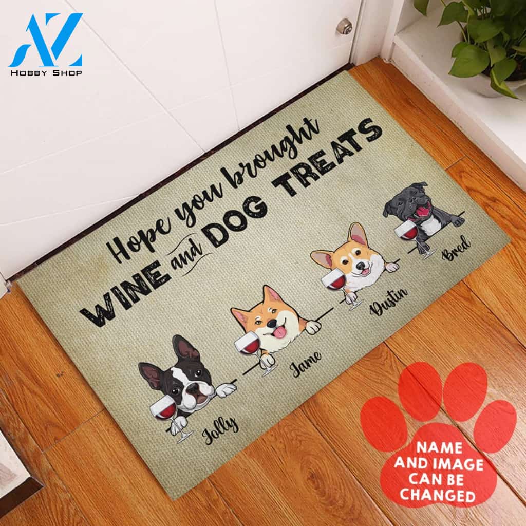Hope You Brought Wine And Dog Rubber Base Doormat