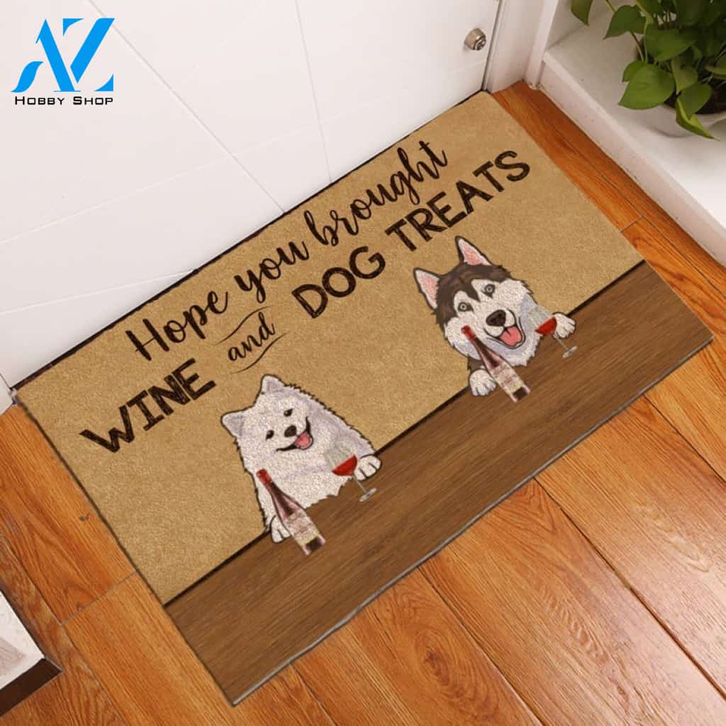 Hope You Brought Wine And Dog Treats Quote Doormat Welcome Mat House Warming Gift Home Decor Gift for Dog Lovers Funny Doormat Gift Idea