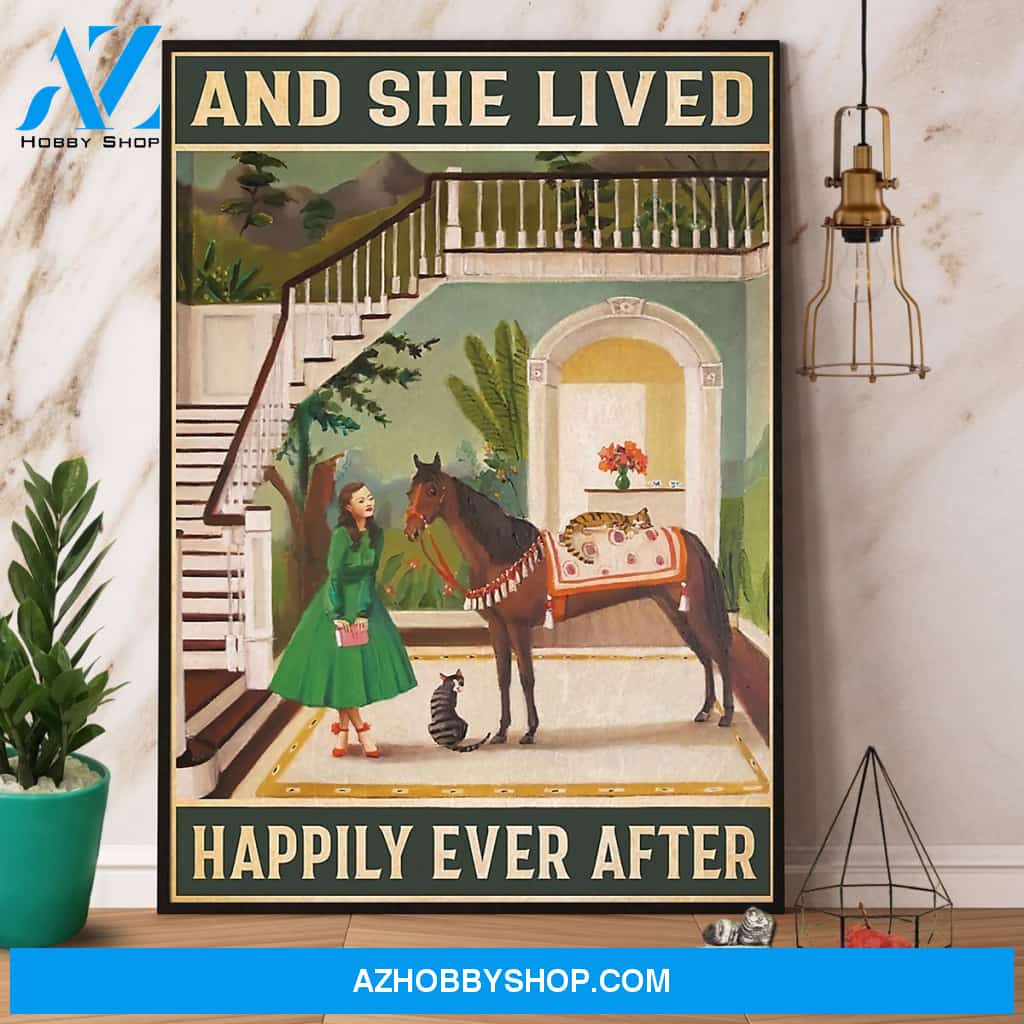 Horse & Cat And She Lived Happily Ever After Canvas And Poster, Wall Decor Visual Art