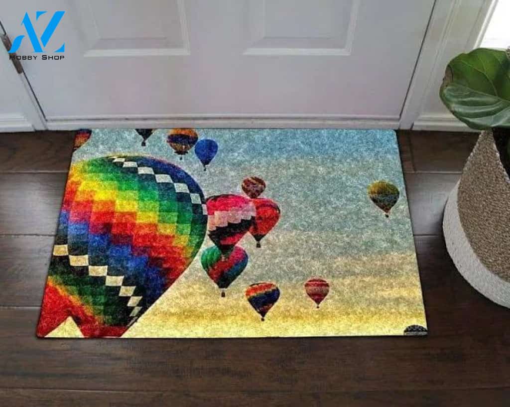 Hot Air Balloon Colourful Sunset Vehicle Doormat Indoor And Outdoor Mat Entrance Rug Sweet Home Decor Housewarming Gift Gift for Friend Family Birthday New Home
