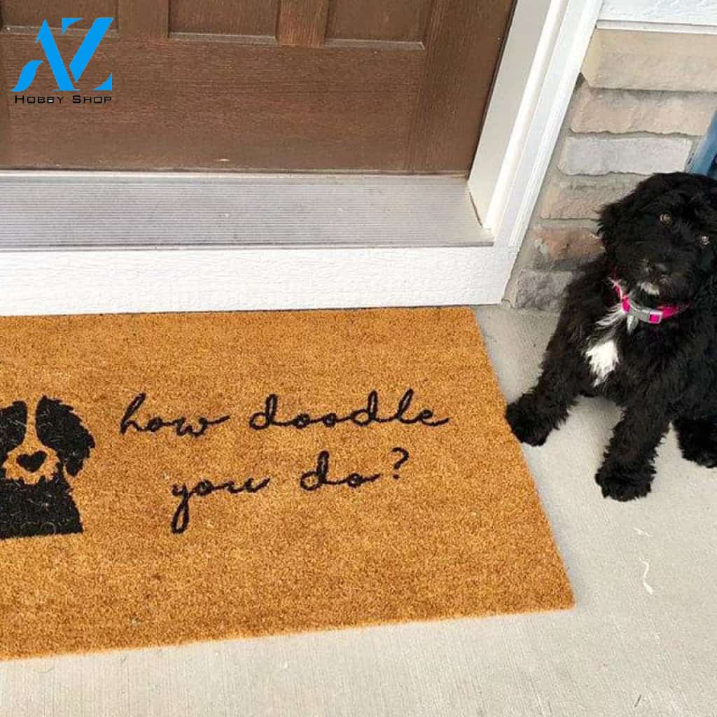 Gosszy - How Doodle You Do? (multi doodle)//Door Mat/Goldendoodle/Labradoodle/Dog Gift/Dog Decor/Hand Painted/ dog doormat/Dog Saying/I Love Dogs, dog doormat