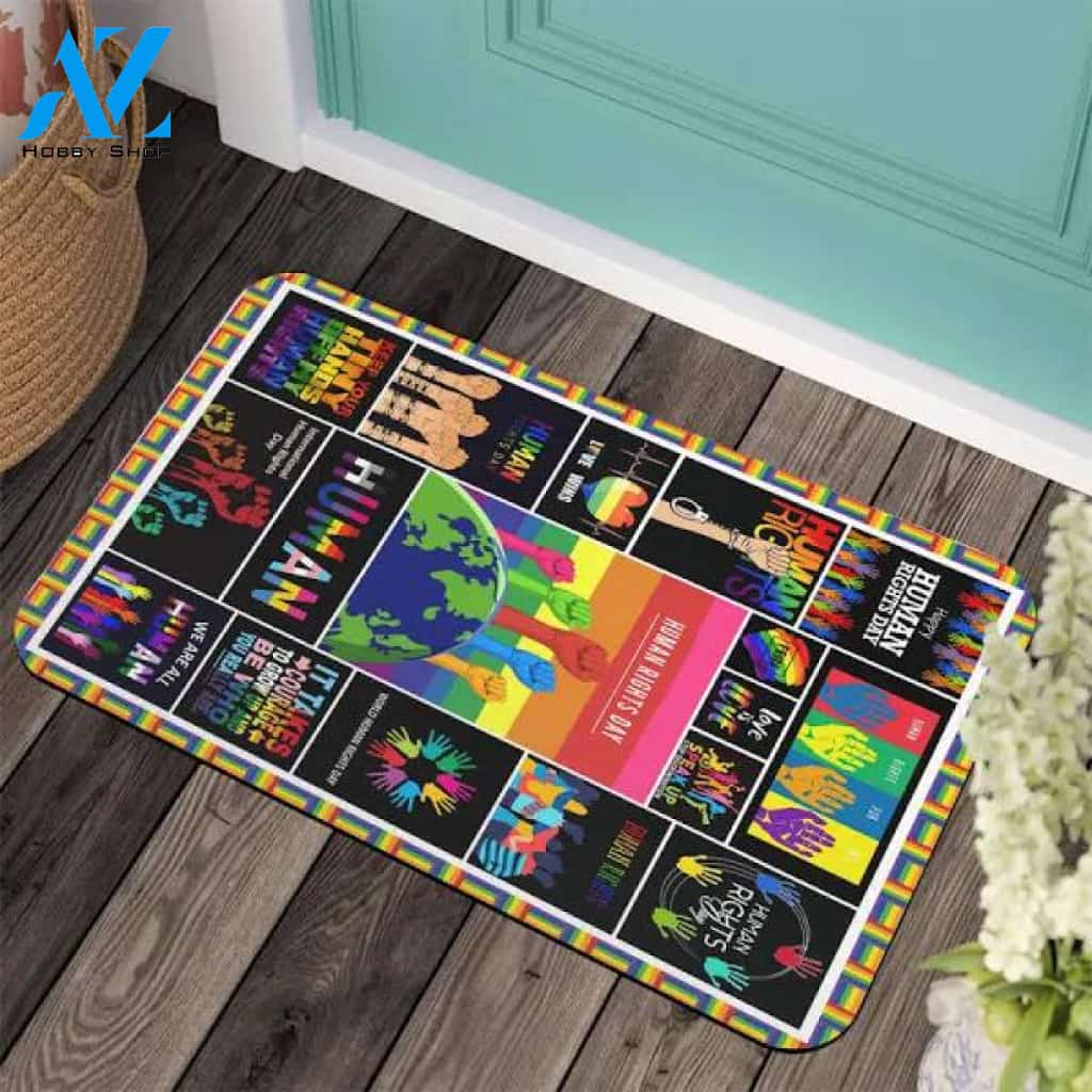 Human Right Door Mat, New Home Gift, Housewarming Gift, Indoor/Outdoor Mat, Super Absorbent, Non Slip, Machine Washable Mat