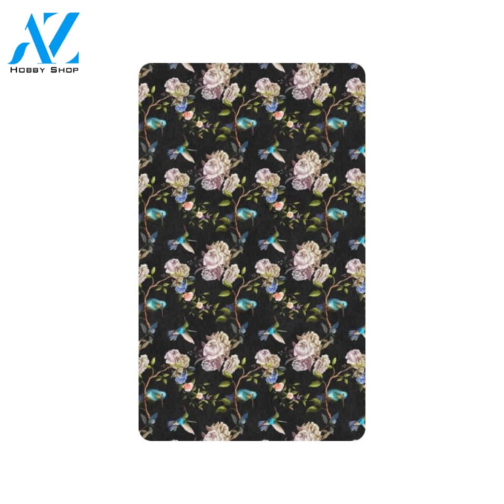 Hummingbird Flower Themed Print Rubber Doormat