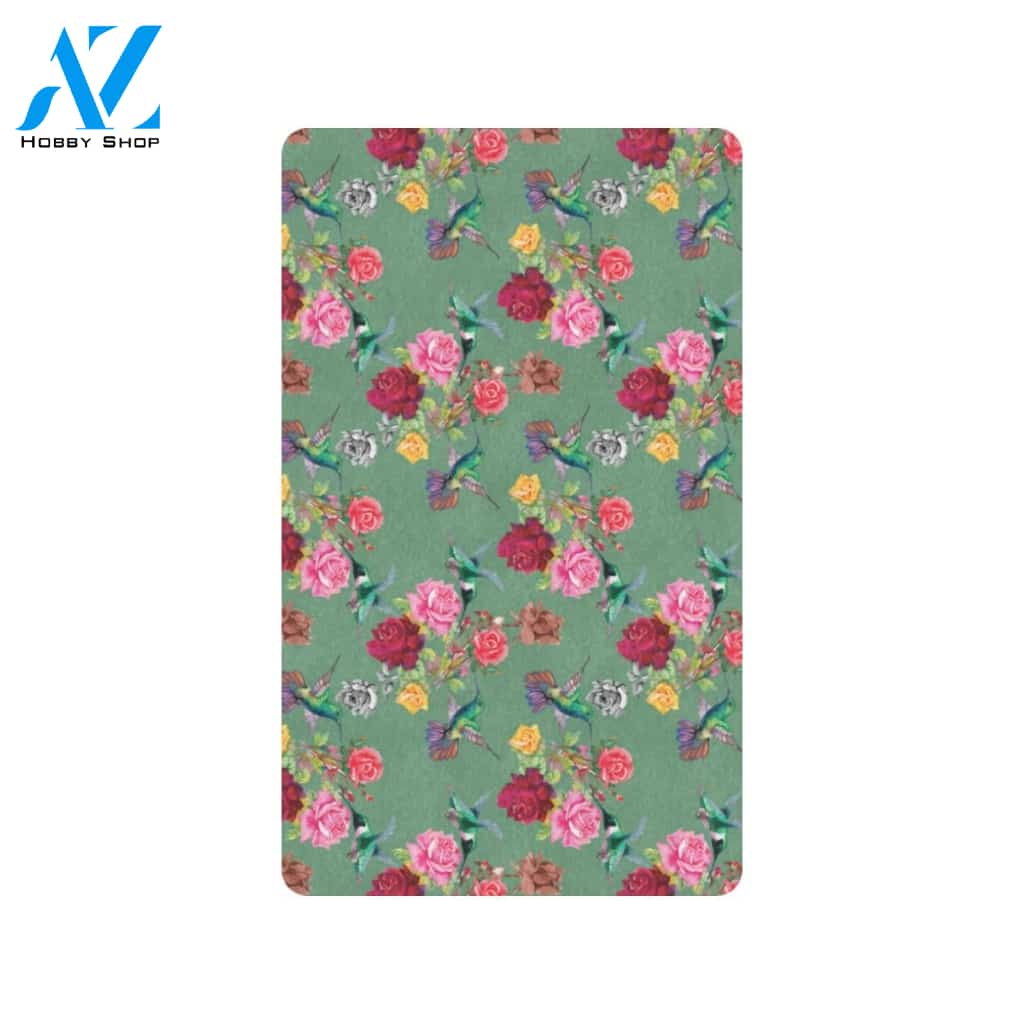 Hummingbird with Rose Themed Print Rubber Doormat