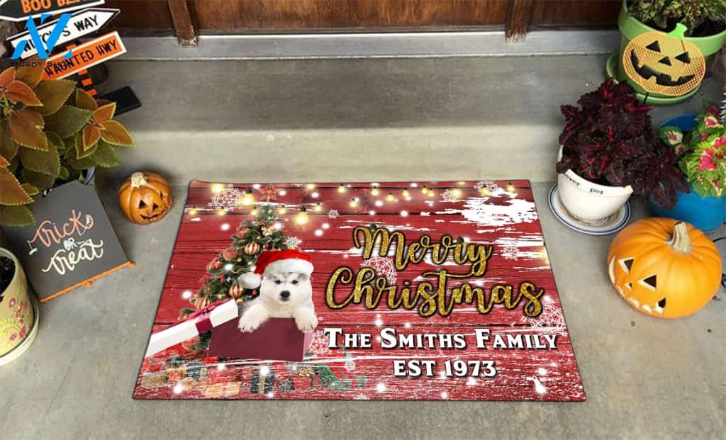 Husky with Merry Christmas M4 Custom Doormat All Over Printed (6228)
