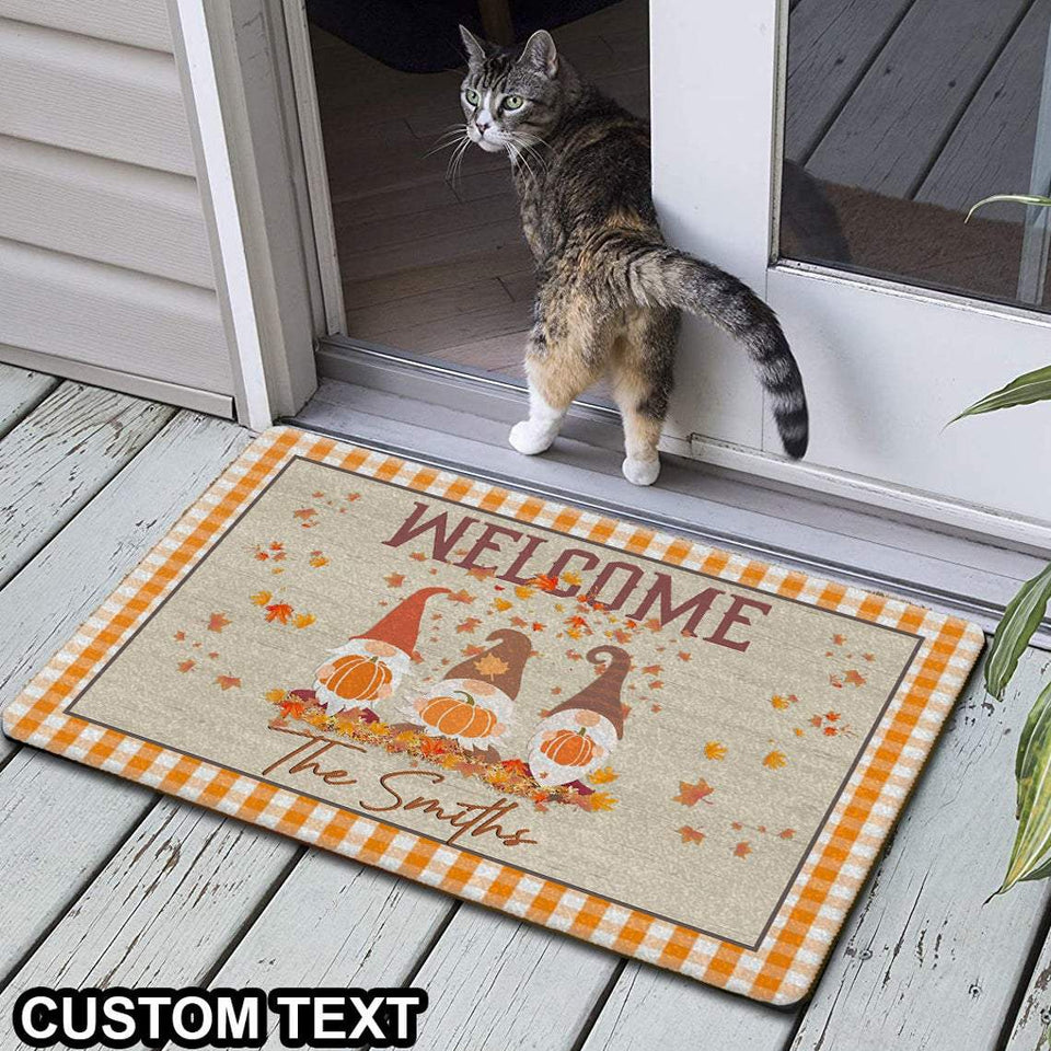 Custom Family Name Fall Gnomes Halloween Doormat | Best Outdoor Halloween Decoration