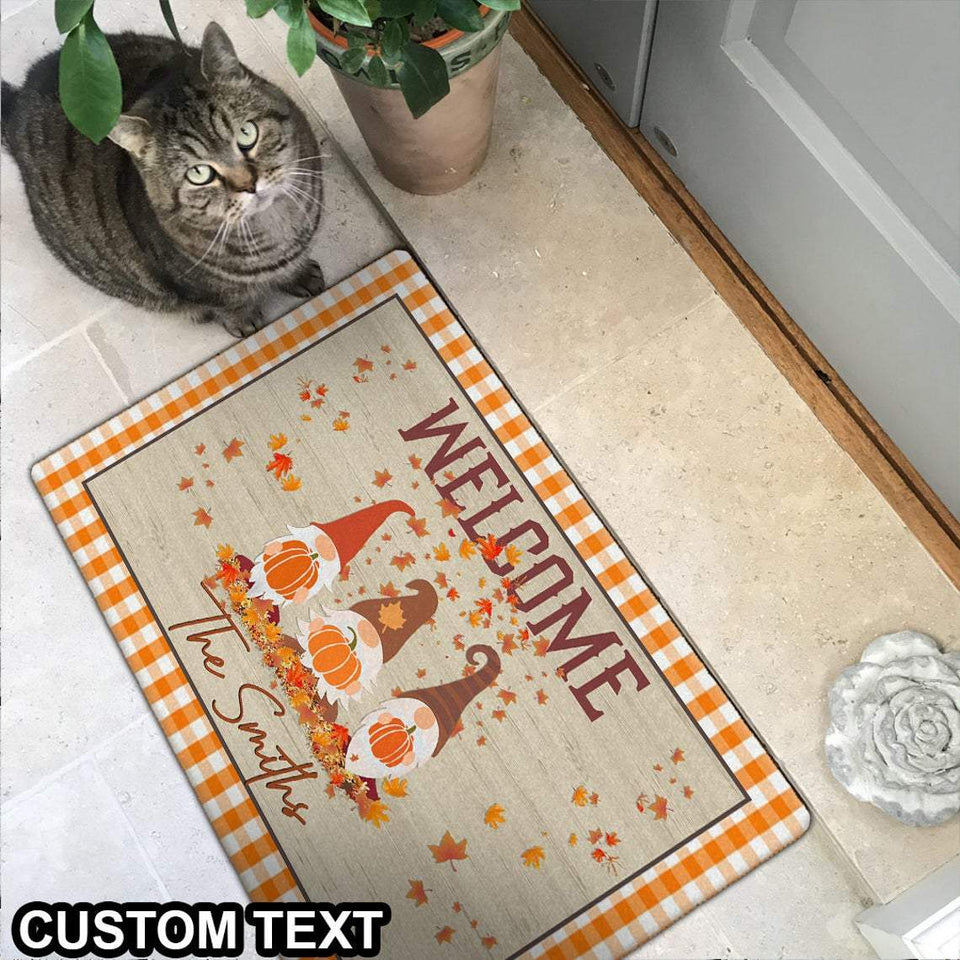 Custom Family Name Fall Gnomes Halloween Doormat | Best Outdoor Halloween Decoration