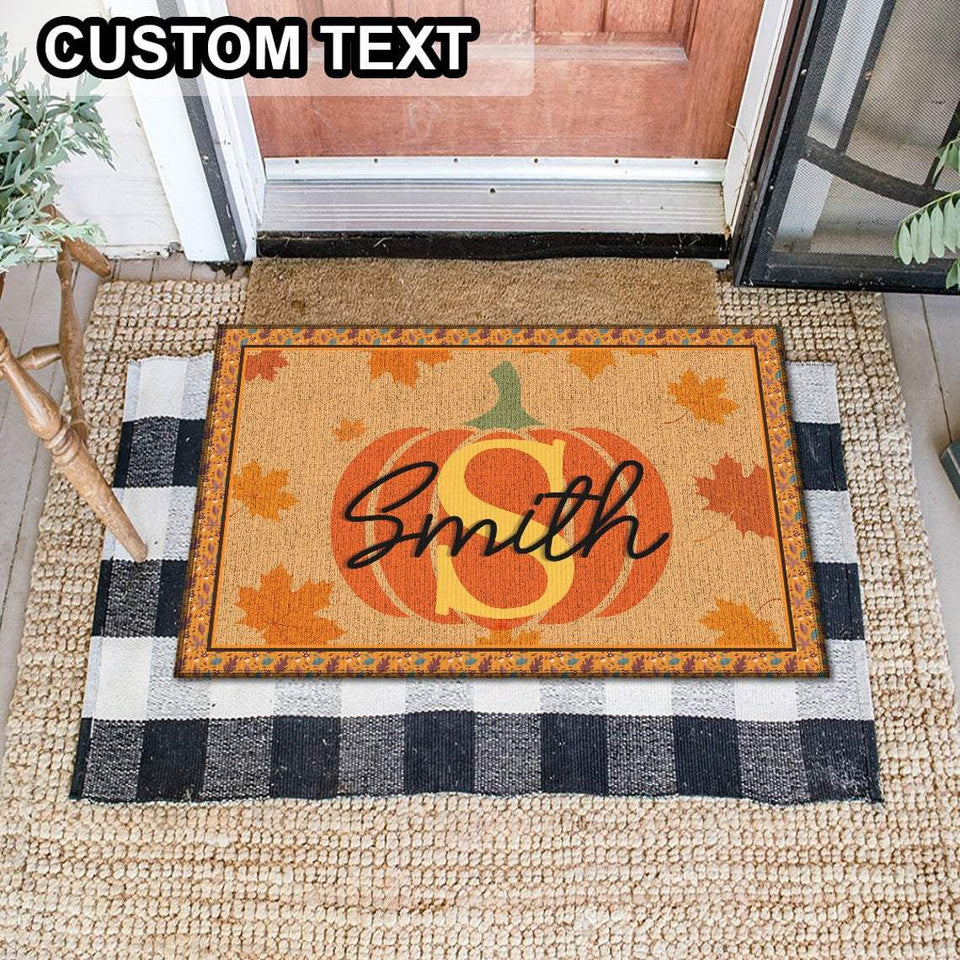 Custom Family Name Monogrammed Initial Pumpkin Halloween Doormat | Best Outdoor Halloween Decoration