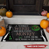 Custom Name A Wicked Witch And Her Flying Monkey Halloween Doormat | Best Outdoor Halloween Decoration