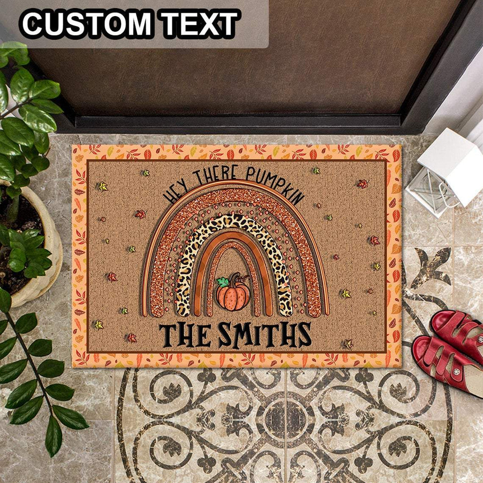 Custom Family Name Leopard Rainbow Halloween Doormat | Best Outdoor Halloween Decoration