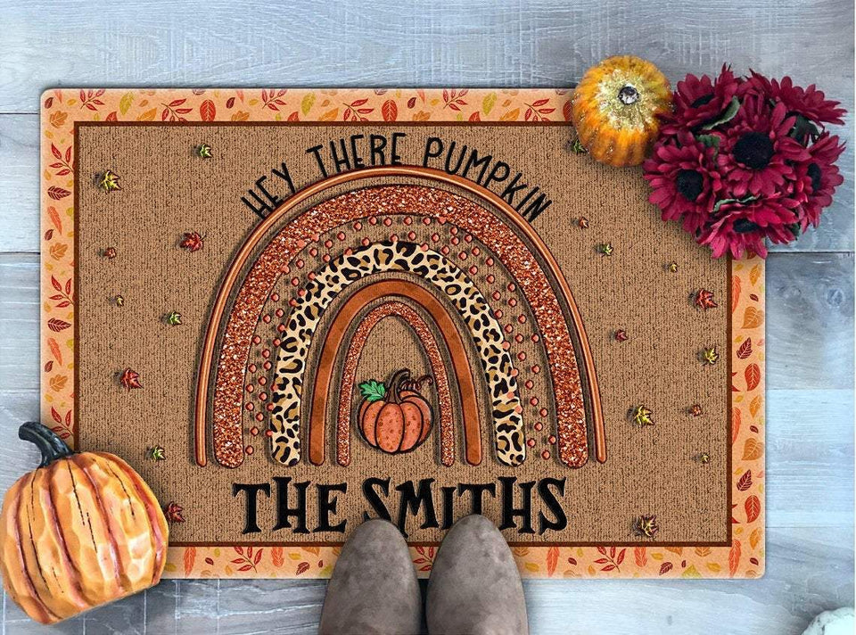 Custom Family Name Leopard Rainbow Halloween Doormat | Best Outdoor Halloween Decoration